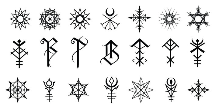 Collection of 20 unique symbolic glyphs and sigils