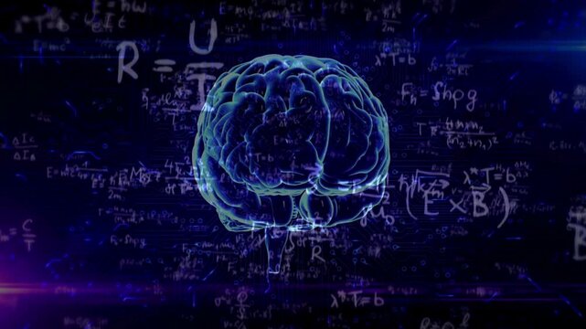 Human brain anatomy science concept medical with Science, Math, Chemistry Equations animation.