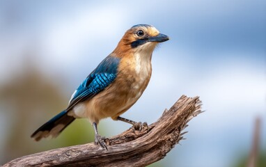 Curious Jay Relaxing on Twisted Maple Branch in Afternoon Light