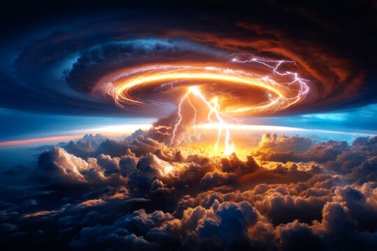 Intense View of Spiraling Rainbands and Lightning from Powerful Storm