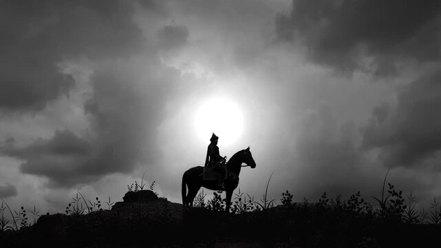 Medieval Middle Eastern Arabic Sultan on Horse at Sunrise