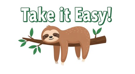 Obraz premium Sloth hanging on a branch with a relaxing motto illustration