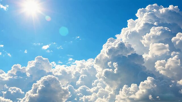 Sunlit sky with fluffy clouds