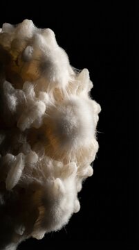 Aspergillus oryzae culture used in Koji rice fermentation, showcasing white mycelium growth on a dark background