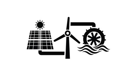Renewable energy sources including solar wind and hydro power silhouette