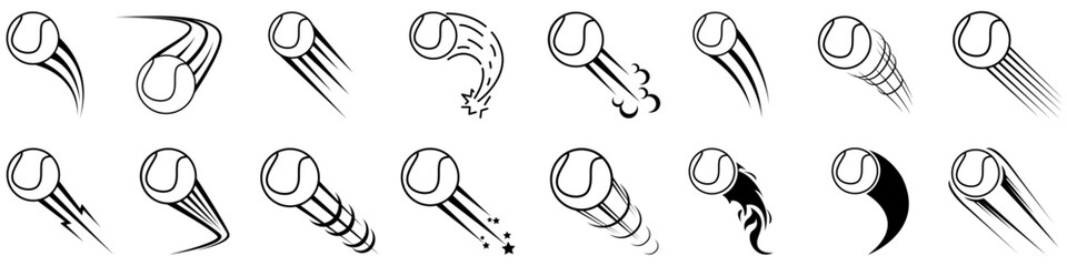 Tennis ball icon vector set. Tennis Illustration sign collection. Tennis ball in flight symbol. Sport logo.