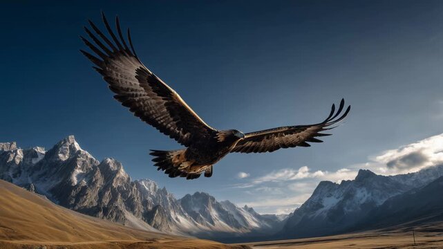 Eagle flies over mountains during the day capturing the vastness of nature in the Andes region