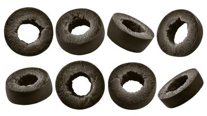 black Olive slice, isolated, full depth of field