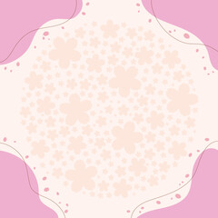 Vector illustration of Simple frame of cherry blossom petals and fluid shapes and lines on circular cherry blossom silhouette background [square]