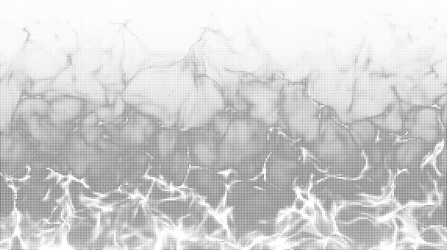 Atmospheric fire halftone design concept with black dots texture and gritty organic patterns for dramatic artistic background transitions.