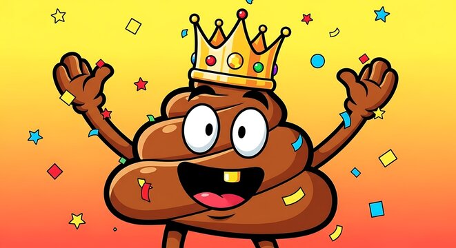 Cartoon poop character with crown