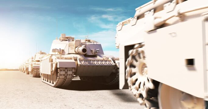 Powerful military tank firing a main cannon blast effect. World War Related 3D Animation.