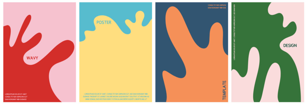 Set of Colorful Wavy Lines Poster Backgrounds. Minimalist Modern Abstract Art Design Template Collection for Poster, Cover, and Branding.