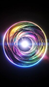 Abstract swirling vortex of vibrant colors with bright light at center