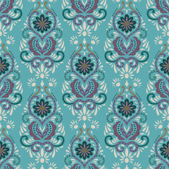 Fototapeta premium Vibrant Teal Boho Floral Damask Pattern