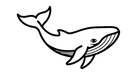 Obraz premium Simple black and white line drawing of a whale swimming, showcasing its tail, fins, and baleen lines.