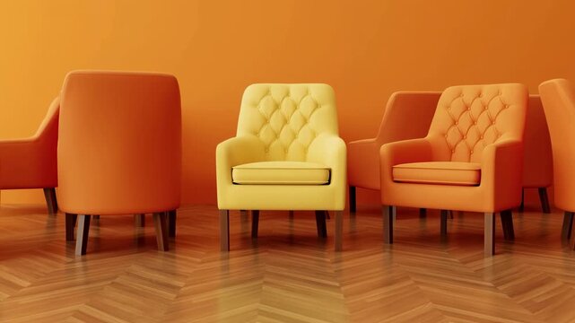 Bright And Inviting Showroom Scene Featuring Mix Of Colorful Upholstered Chairs And Elegant Flooring