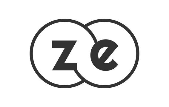 ZE business company emblem with outline rounds and letters z e. Logo template of two merged circles for brand identity, logotype. Vector Infinity symbol