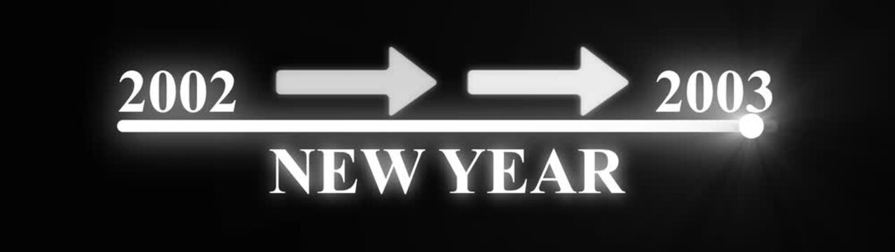 Glowing white Timeline Transition from 2002 to 2003 with Arrow Indicator neon white