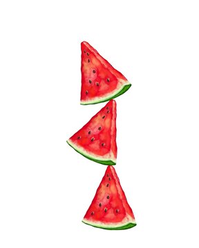 Stack of Watermelon slices, watercolor Summer fruit Illustration 