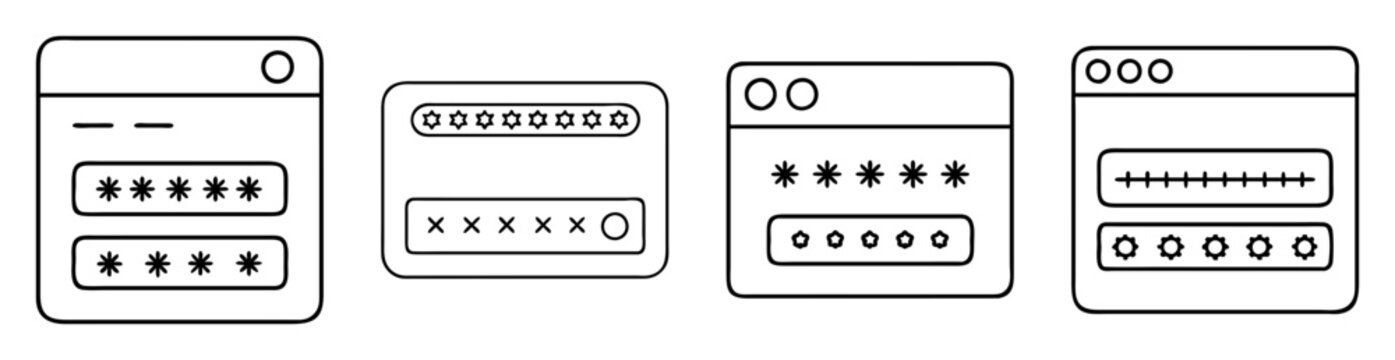 Different password input forms with various symbols and shapes used as characters