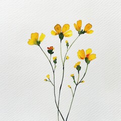 Tiny yellow wildflowers watercolor art illustration.
