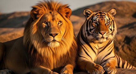 Fototapeta na wymiar Lion and tiger portrait