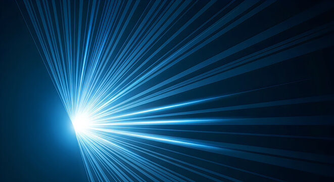 A bright light shines in the dark with blue rays emanating from it