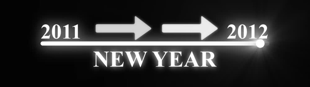 Glowing white Timeline Transition from 2011 to 2012 with Arrow Indicator neon white