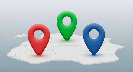 Regional location tracking and multi-branch management concept with 3D map pins for corporate logistics website banner