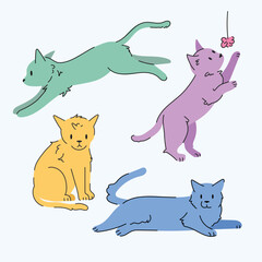 Naklejka premium Colorful cats in different poses