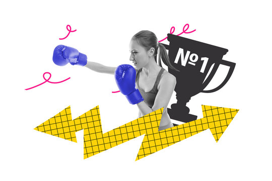 3d abstract creative artwork template collage of&nbsp;young female boxing winner olympic games sport event concept&nbsp;fantasy billboard comics zine