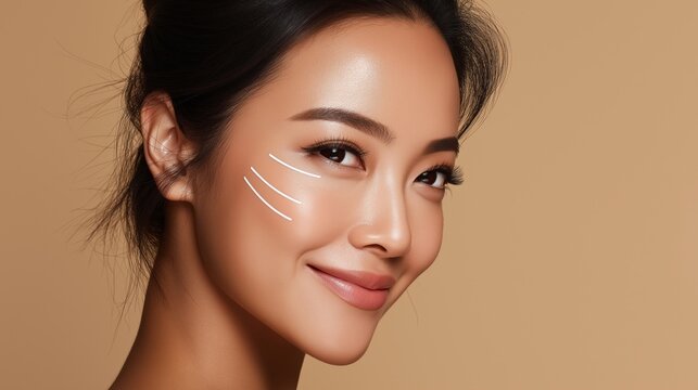 Luminous skin glows with radiant lines on cheek
