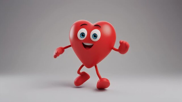 Happy heart character dancing with thumbs up gesture. Cute 3D animated mascot for Valentine's Day or health concepts. Style animation with copy space