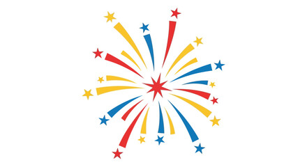 Colorful fireworks display with red yellow and blue starbursts against a white background © Ziaul_Studio