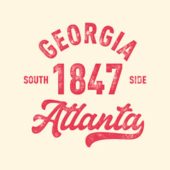 Fototapeta premium Georgia, Atlanta with grunge texture emblem and print. Vintage hand drawn wanderlust style. Isolated on white background. Good for t shirt, mug, other identity. 