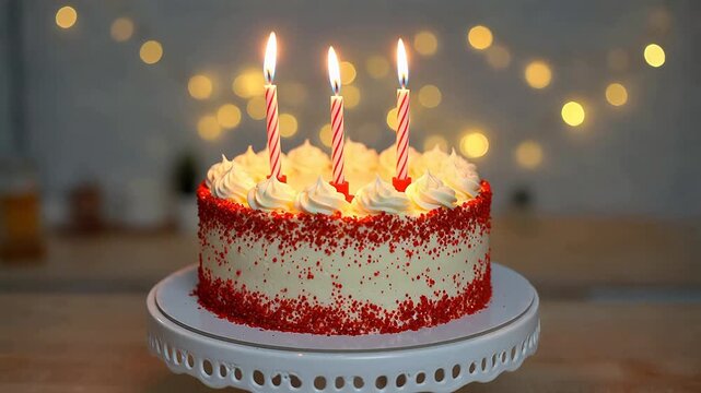 Birthday cake with lit candles