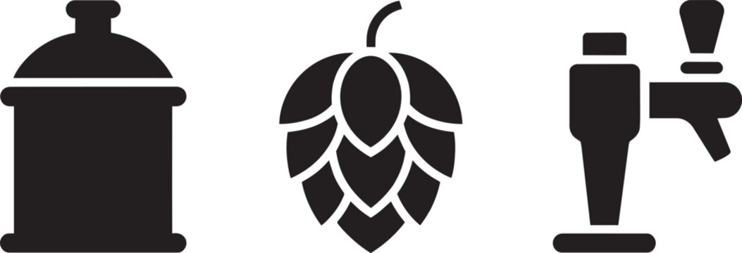 Brewery equipment symbols featuring fermentation vessel natural hops plant and draft tap handle