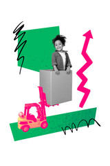 Composite trend artwork sketch image photo collage of shopping delivery service supplies order...