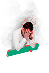 3D collage design composite trend artwork sketch of psychology pressure mental apathy problem young...