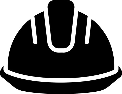 Black silhouette of a construction hard hat on a white background, safety helmet icon
