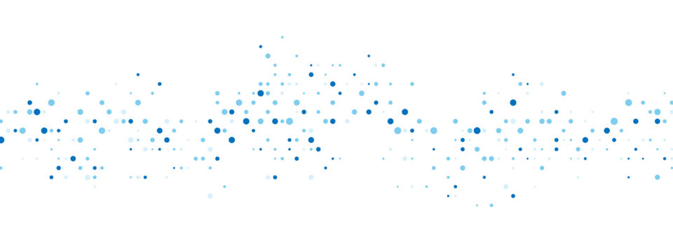Abstract blue background frame of dots, lines. Texture made of random particles. Chaotic ornament, mosaic. Linear pattern of small shapes. Banner design, website poster, social media framework. Vector