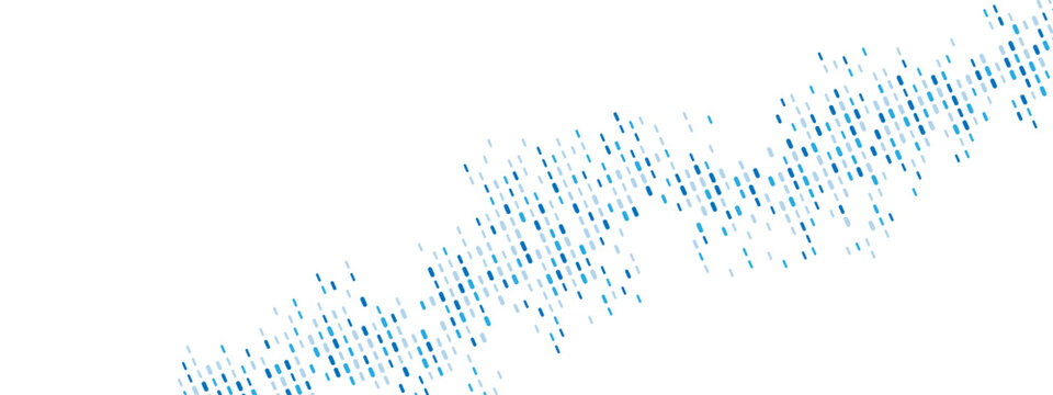 Abstract blue background frame of dots, lines. Texture made of random particles. Chaotic ornament, mosaic. Linear pattern of small shapes. Banner design, website poster, social media framework. Vector