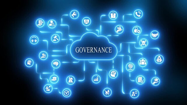 Governance Cloud Network Concept with Interconnected Representing Various Aspects of Business Management and Technology