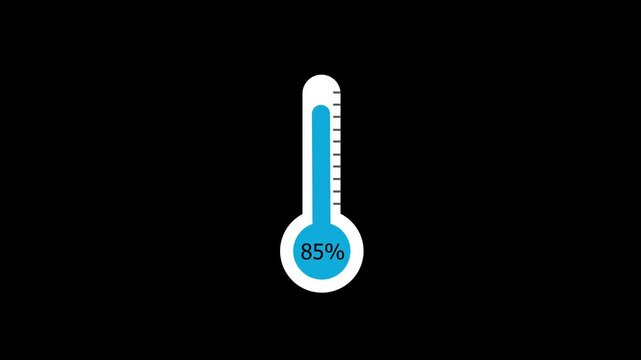 Blue Thermometer Progress Bar Animation with 85 Percent Loading Indicator on Black Background.