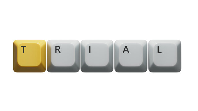 trial, word cube on wood background.close up of Computer keyboard keys,Business Concept.Supports PNG files with transparent backgrounds.