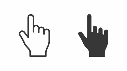 Obraz premium Two pointing-hand icons, one outline and one solid, illustrate click and tap actions for UI design, web and mobile interfaces, and touchscreen usability.