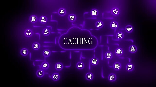 Caching Concept Cloud Network with and Symbols on Purple Background cloud computing