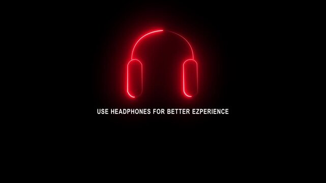 Neon Headphones with Audio Waveform Animation &ndash; Futuristic Music Visualization Neon music headphone icon animation video..