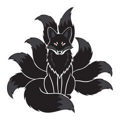 nine tailed fox, Jiǔwěihú, Gumiho, Kitsune, an East Asian mythological creature that can transform into a human form, usually a beautiful woman, and symbolizes spiritual power, wisdom, or cunning © ibram